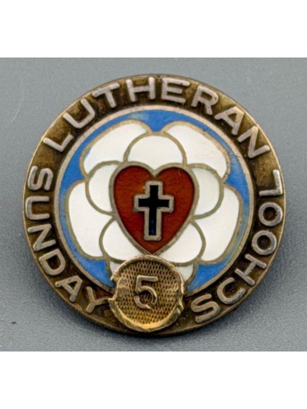Vintage Lutheran Sunday School 5 Year Pin Sterling Silver Enamel Concordia St Lo